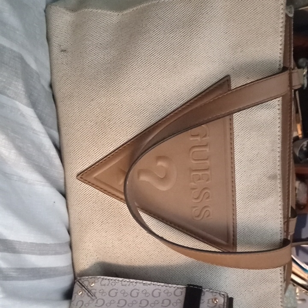 Guess Beige and Brown Tote Bag